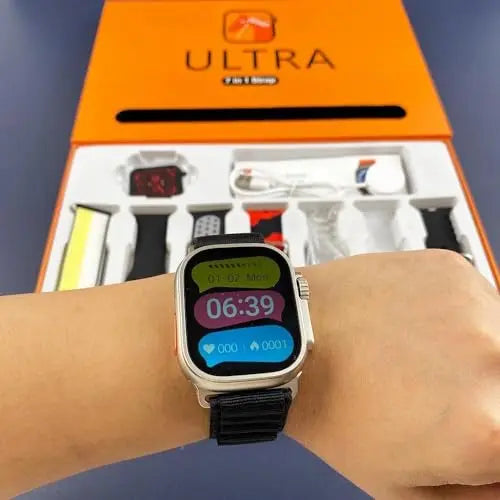 SQUL Watch 8 Ultra 7 in 1-49 MM BT Calling Sports Mode Fitness 7 Belt for Men & Women Smartwatch (Multicolor Strap) - Squl Tech 