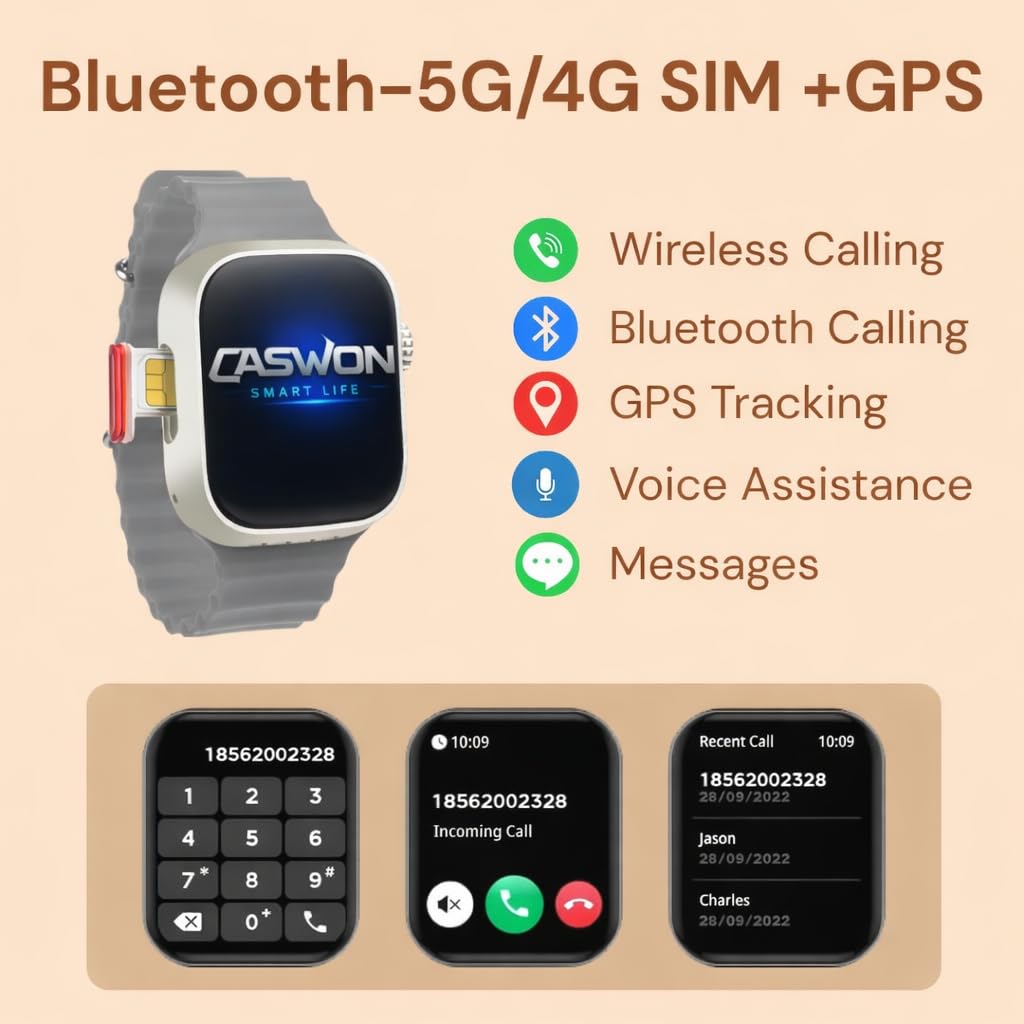 GS29 4G SIM Android Smart Watch,Store Working, Maps, YouTube, Sports Features, Volte Calling(4G SIM Supported) Extra Band (Orange and Black)
