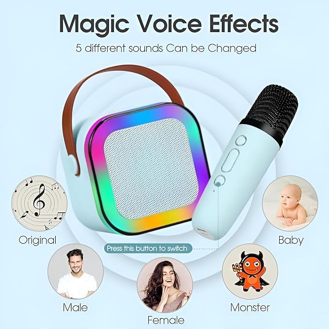 SQUL Colorful Bluetooth Speaker with Karaoke Mic System for Home Singing Magic Ai Voice Changer Portable Mini Wireless Speaker with Mike - Squl Tech 