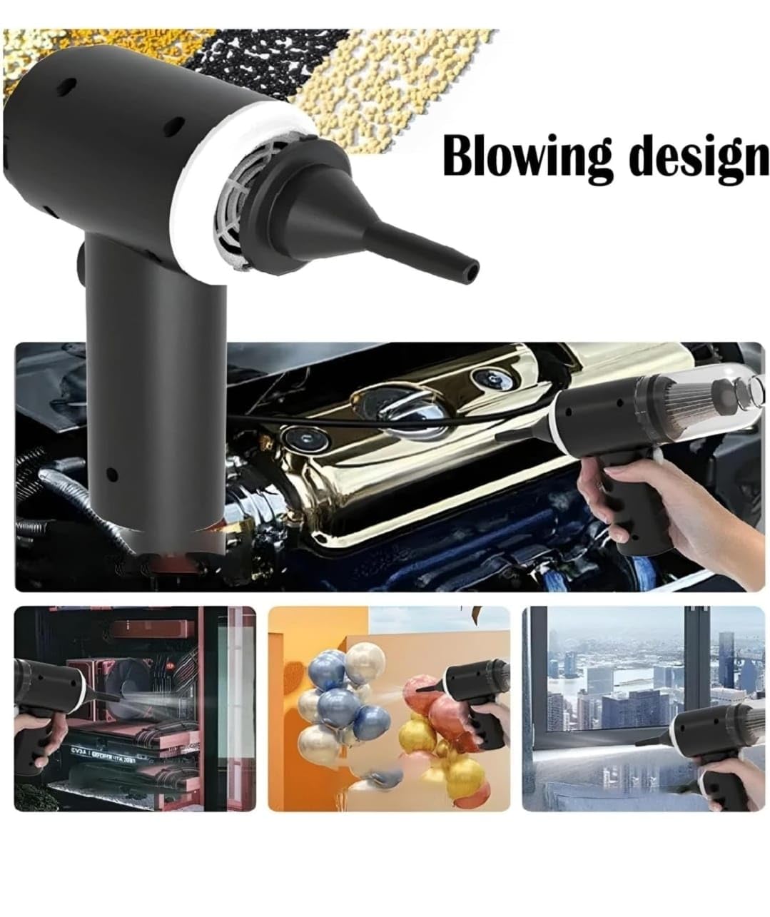 IDELLA 3IN1 Portable Car Vacuum Cleaner with Blower | USB Rechargeable Wireless Handheld Car Vacuum Cleaner Traveling, Camping Reusable,Portable,Rechargeable (Vacuum with Blower)Squl Tech