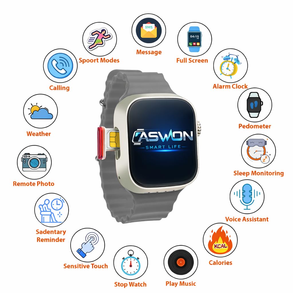 GS29 4G SIM Android Smart Watch,Store Working, Maps, YouTube, Sports Features, Volte Calling(4G SIM Supported) Extra Band (Orange and Black)