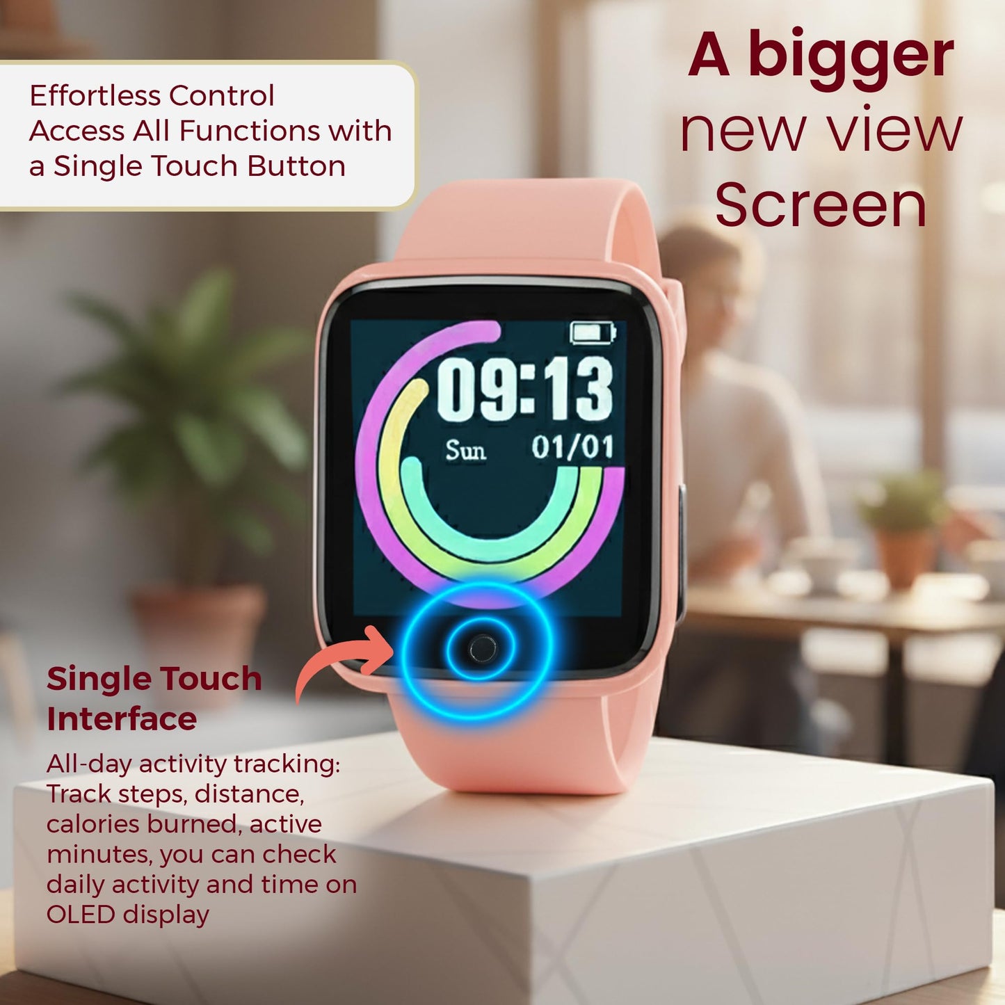 Bouncefit M I D116 Fitness Band Smart Watch for Men, Women, Boys, Girls, Kids – Single Touch Interface, Water Resistant, Workout Modes,Quick Charge Sports Smartwatch – Black I