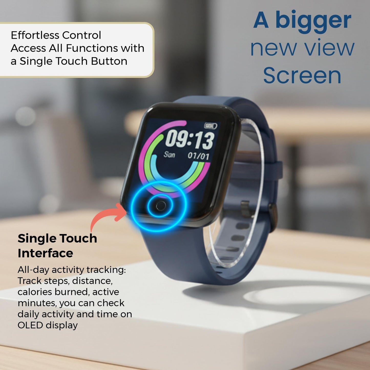 Bouncefit M I D116 Fitness Band Smart Watch for Men, Women, Boys, Girls, Kids – Single Touch Interface, Water Resistant, Workout Modes,Quick Charge Sports Smartwatch – Black I