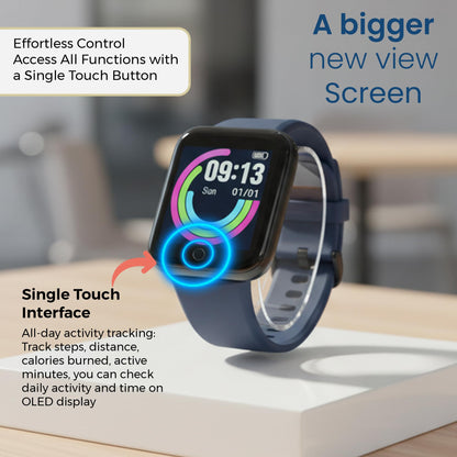 Bouncefit M I D116 Fitness Band Smart Watch for Men, Women, Boys, Girls, Kids – Single Touch Interface, Water Resistant, Workout Modes,Quick Charge Sports Smartwatch – Black I