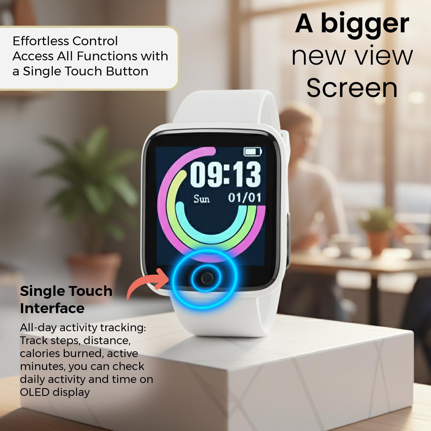 Bouncefit M I D116 Fitness Band Smart Watch for Men, Women, Boys, Girls, Kids – Single Touch Interface, Water Resistant, Workout Modes,Quick Charge Sports Smartwatch – Black I